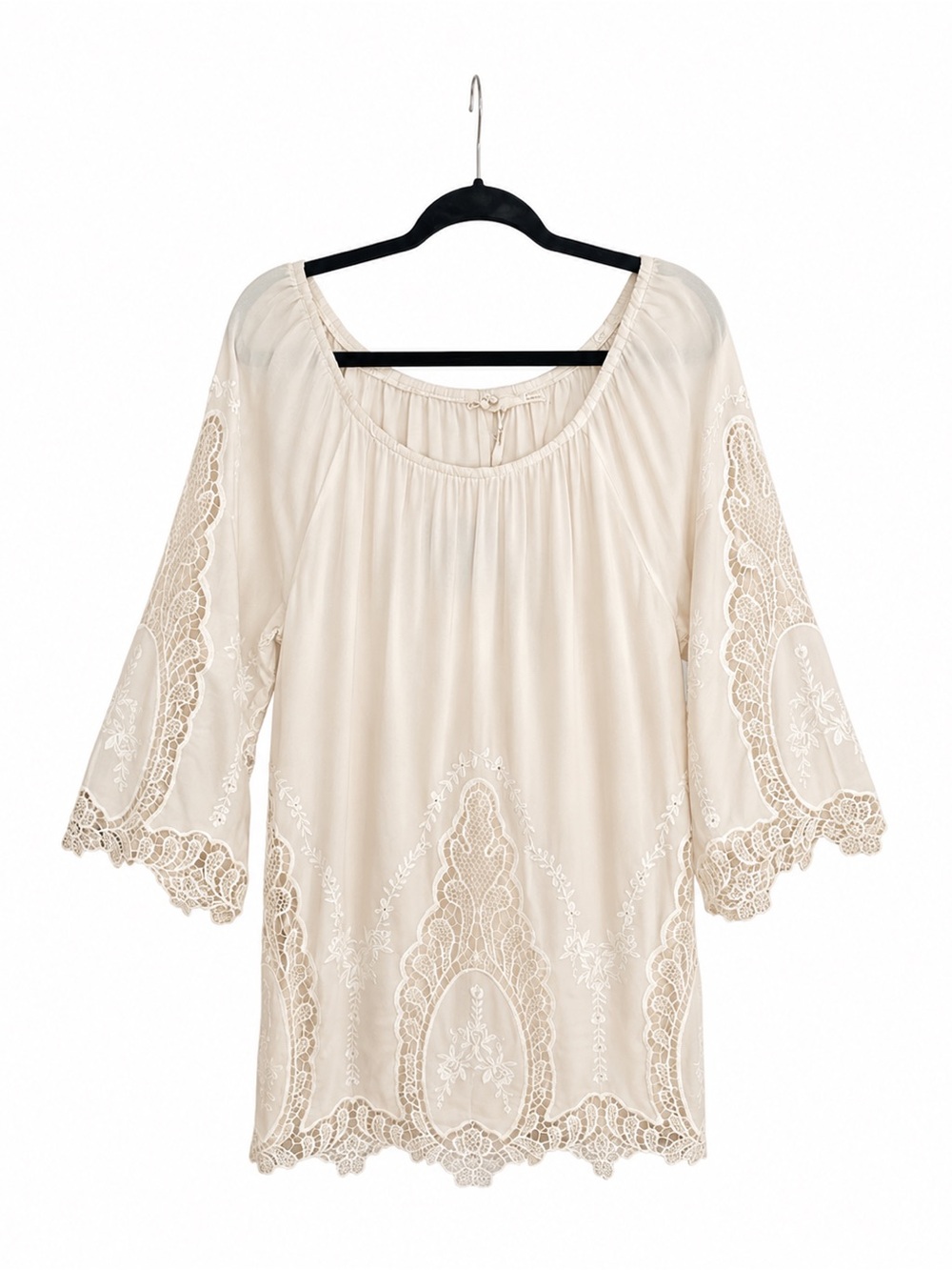 BLU PEPPER white peasant dress intricate crochet lace Festival Boho Hippie
